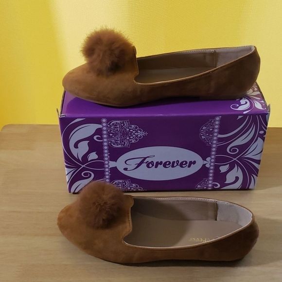Forever 21 Shoes - Forever Tan Flat Shoes with Pom-pom